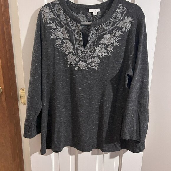 J. Jill PXL Gray Tunic Women Thermal Embroidered Top - Picture 1 of 5